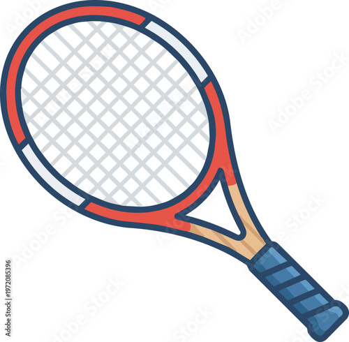 Tennis Racket with Red Frame.