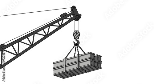 Industrial Construction Crane Lifting Steel Beams Illustration