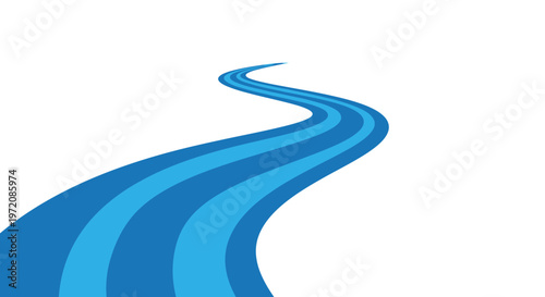 Abstract Blue River Flowing Curve on White Background