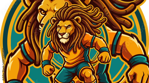 Muscular Lion Cartoon Character.