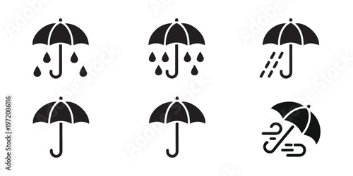 Umbrella protection weather icons rain drops shower wind storm symbols for protection isolated vector illustration.