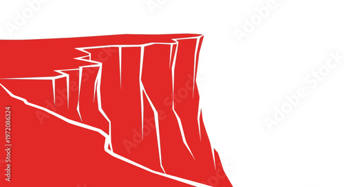 Abstract Red Cliff Edge Illustration with White Outline