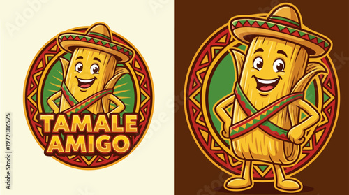 Tamale Amigo Cartoon Character Logo.