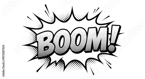 Boom Comic Book Speech Bubble, Retro Pop Art Sound Effect, Explosion