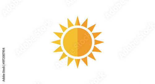 Bright Sun Icon with Sharp Rays, Simple Flat Design, White Background