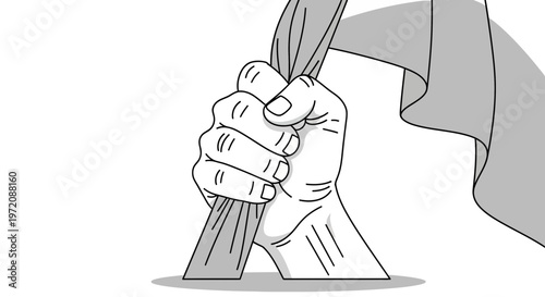 Close-up of a hand tightly gripping a fabric, symbolizing strength and determination.