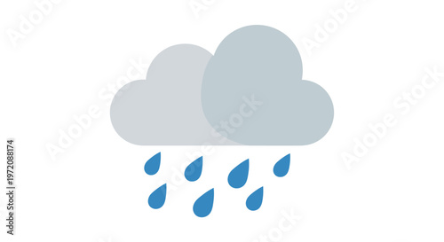 Cloudy sky with rain drops falling, weather icon, flat design.