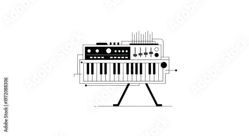 Minimalist Keyboard Synthesizer on Stand, Electronic Music Instrument Illustration