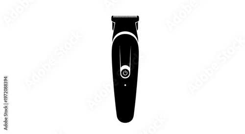 Black electric beard trimmer silhouette on white background, grooming tool icon.