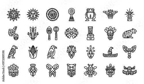 Tableau sur toile Modern 16 Taino symbols solid icons collection with indigenous cultural motifs
