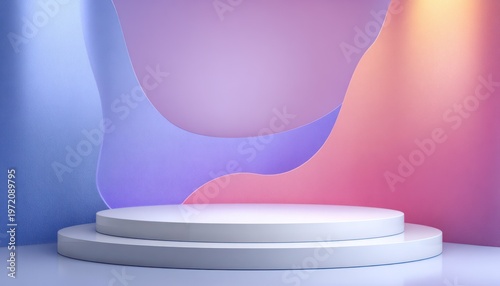 Pastel abstract podium background with soft gradient waves cosmetic product display stage