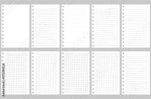 Notebooks with distorted lines, loose-leaf paper, graph paper, perforated square holes.