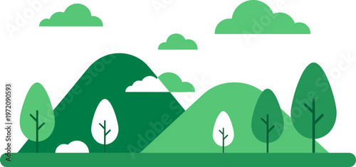 Green hills and trees landscape.
