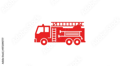 Red Fire Truck Icon, Emergency Vehicle, Firefighter Equipment, Vector Illustration