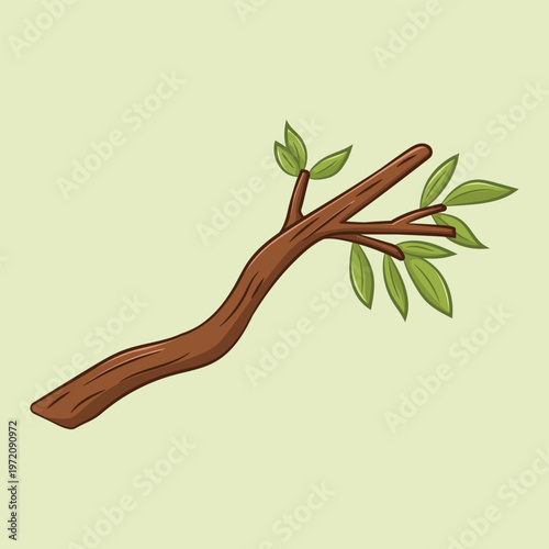 Illustration of a Branch with Green Leaves