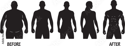 Weight loss transformation before and after silhouettes of men
