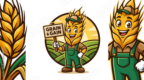 Cartoon wheat character farmer.