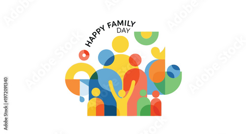 Abstract colorful illustration depicting a family celebration with the text happy family day