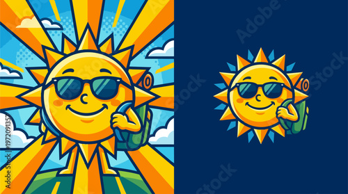 Smiling Sun Wearing Sunglasses.