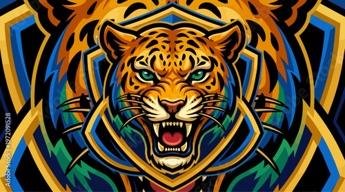 Vibrant Jaguar Head Illustration Art.