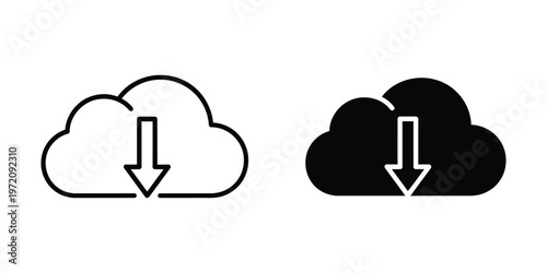 Contrast between standard and filled cloud icons with download arrows