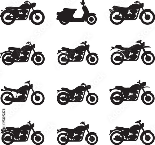Diverse collection of motorcycle silhouettes showcasing various styles and designs