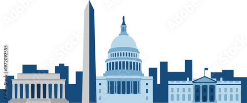 Washington DC city skyline illustration.