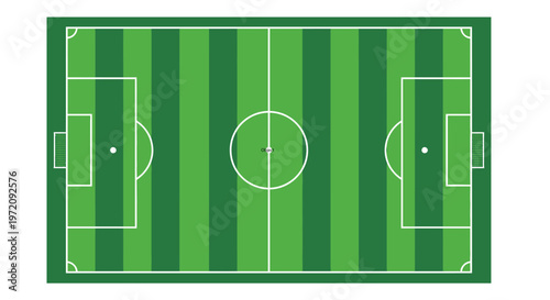 Aerial view of a green soccer field with white markings and goalposts
