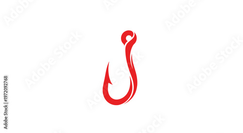 Red Fishing Hook Silhouette - Simple Icon Graphic Design