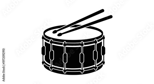 Drum and Drumsticks Icon - Musical Instrument Silhouette