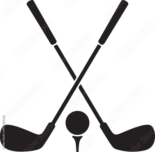 Two crossed golf clubs with a golf ball on a tee illustration