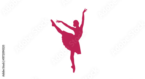 Vibrant pink silhouette of a ballerina performing an elegant arabesque dance pose against a clean white background.