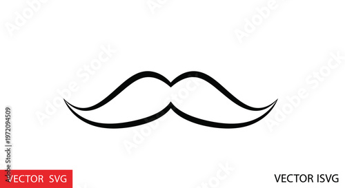 Stylized mustache icon, black outline on white background, clean vector graphic