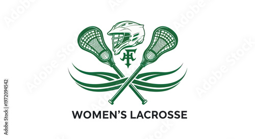 Women's Lacrosse Sport Emblem with Crossed Sticks and Helmet, Green Design