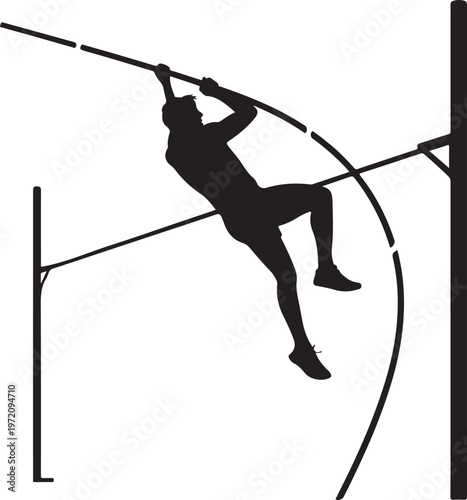 Athlete clearing a high bar in pole vault competition