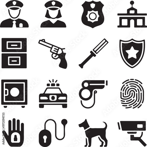 Collection of icons representing law enforcement and security tools