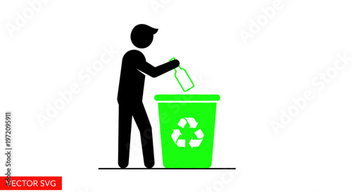 Person Recycling Bottle into Green Bin with Recycling Symbol