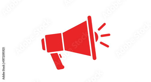 Red Megaphone Icon on White Background, Symbol of Announcement and Promotion
