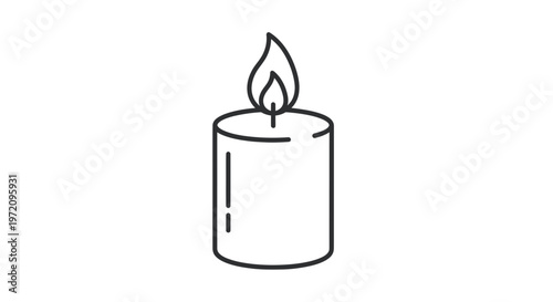 Simple Outline Illustration of a Burning Candle with Flame