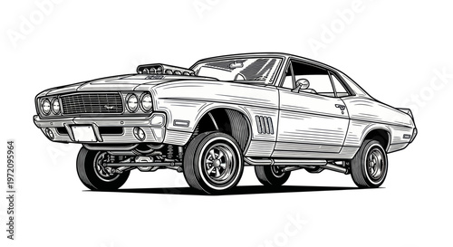 Vintage Muscle Car Illustration - Retro Hot Rod Drawing