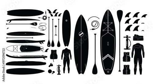 Comprehensive Stand Up Paddle Yoga Gear Collection Vector