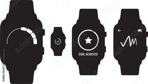 Smartwatch Silhouettes with Various Fitness Tracking Features Displayed