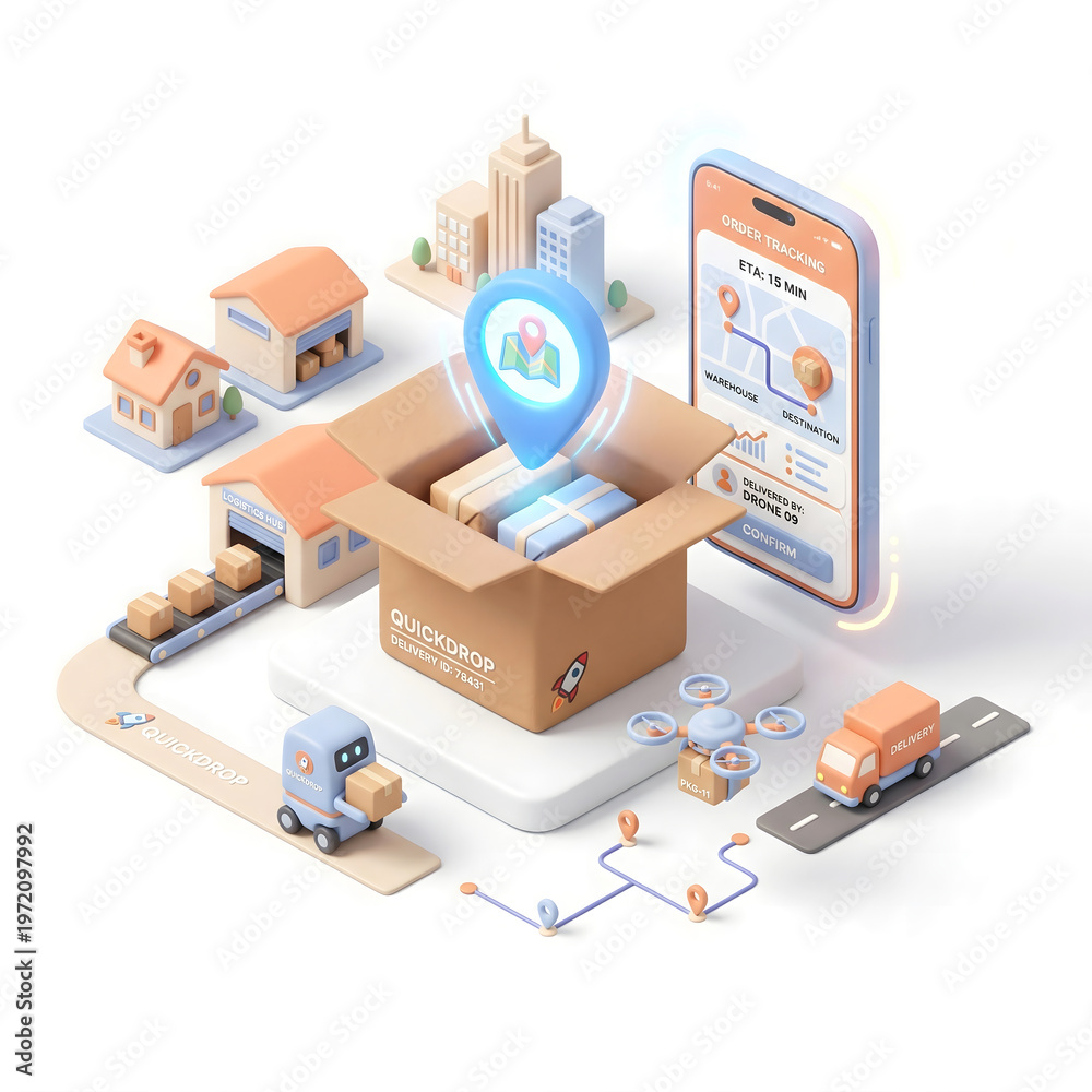 Fototapeta premium Minimalist 3D Claymorphism Smart Logistics Location Pin Icon