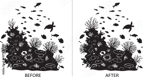 Before and After Ocean Ecosystem Conservation Illustration Comparison
