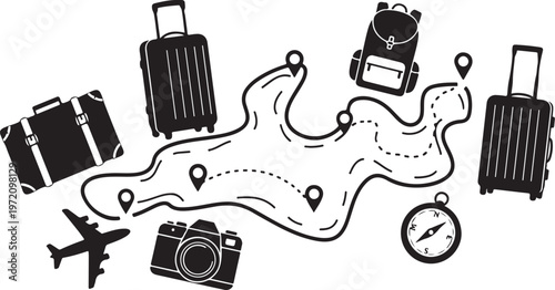 Travel planning with luggage and map illustration