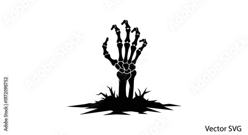Spooky Skeleton Hand Emerging From Ground - Halloween Horror Graphic