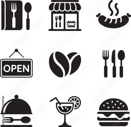 Collection of icons representing various food and dining concepts