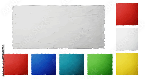 Torn Paper Textures: White, Red, Blue, Green, Yellow, White Squares