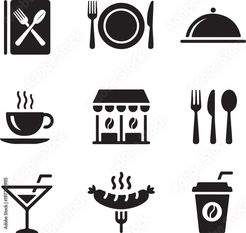 Collection of icons representing various dining and beverage services