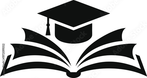 Education graduation cap book logo silhouette minimal academic learning symbol clean modern vector school university branding concept knowledge